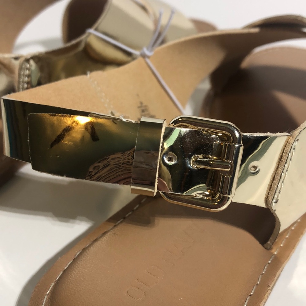 Gold Faux Leather Crisscross Strappy Sandals - Picture 4 of 6